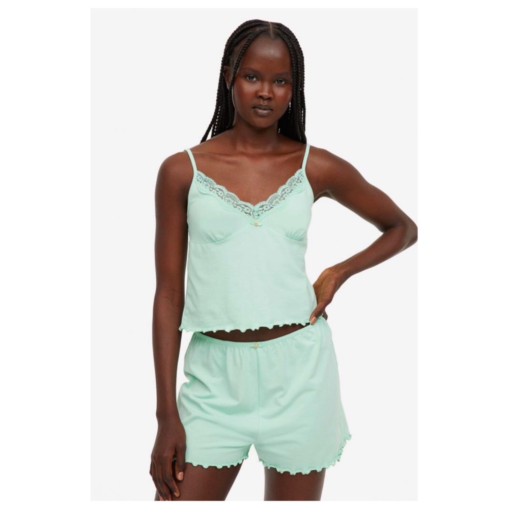 H&M Pajama Camisole Top and Shorts in Mint Green Small